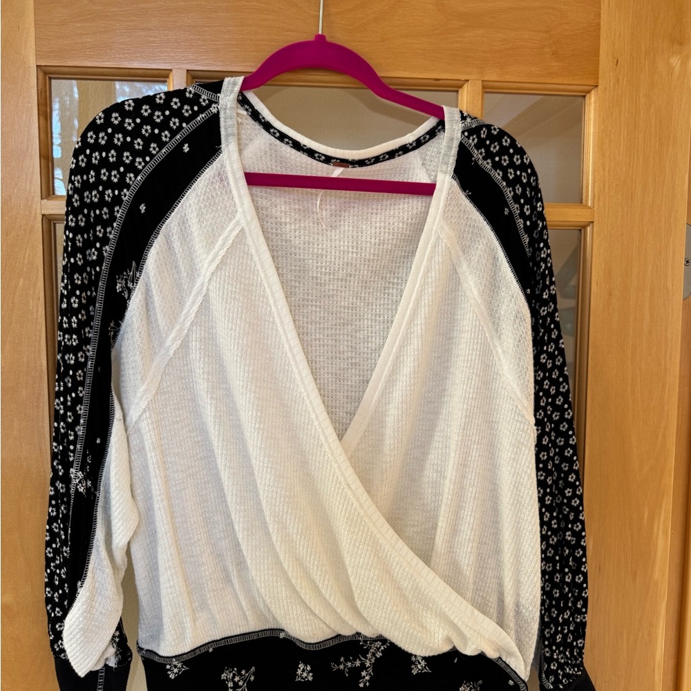Free People Black and White Floral Wrap Top.